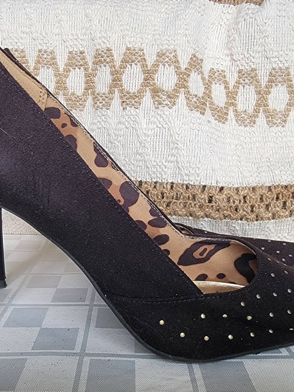 Christian Siriano Black Suede Pointed Pump with Gold Studs